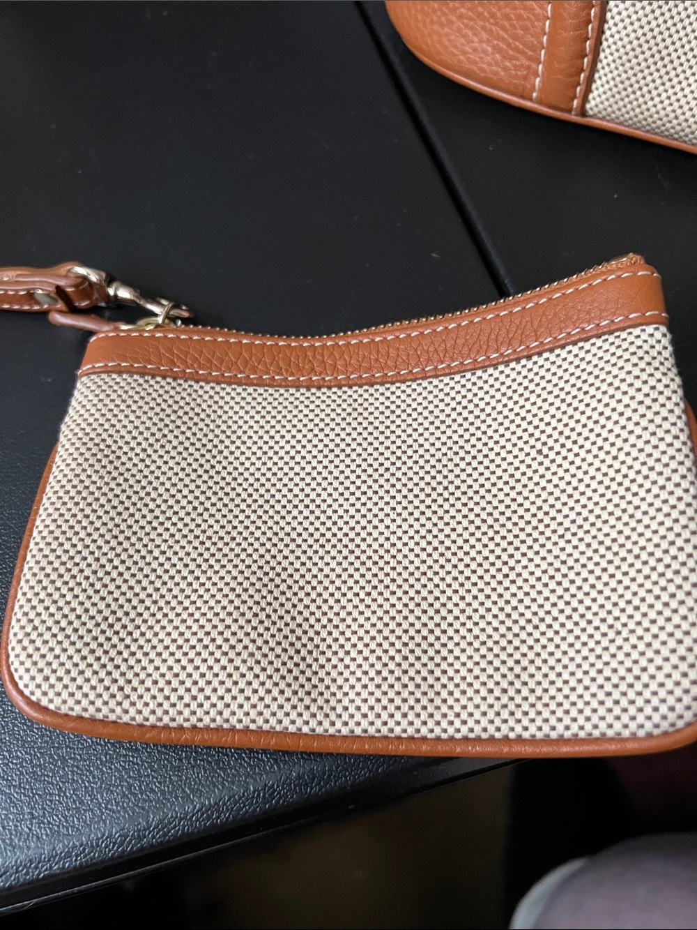 Dooney & Bourke Cream Canvas Shoulder Bag with Tan Leather Trim and Wristlet - Picture 9 of 15